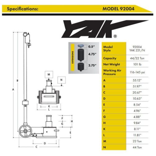 ESCO Yak 22-44 Ton Tall Air Hydraulic Jack - Image 4