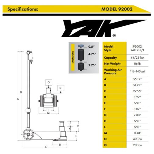 ESCO Yak 22-44 Ton Long Air Hydraulic Jack - Image 5