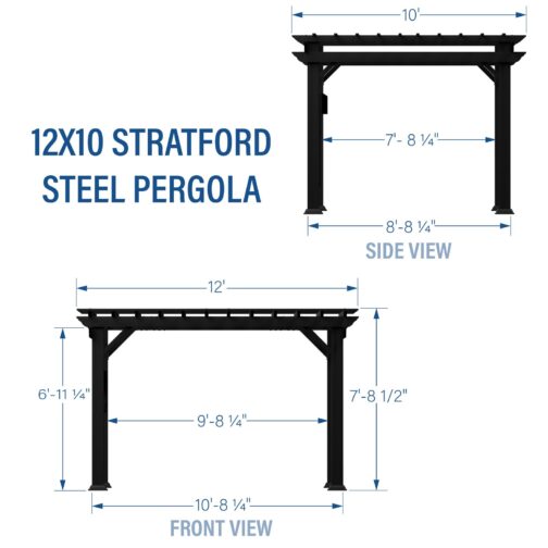 12x10 Stratford Traditional Steel Pergola With Sail Shade Soft Canopy - Image 3