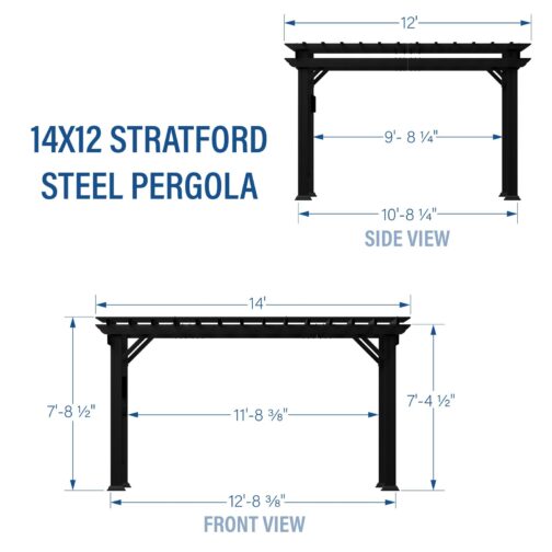 14x12 Stratford Traditional Steel Pergola With Sail Shade Soft Canopy - Image 11