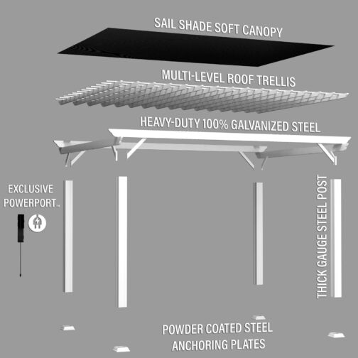 16x12 Hawthorne Traditional Steel Pergola With Sail Shade Soft Canopy - Image 16