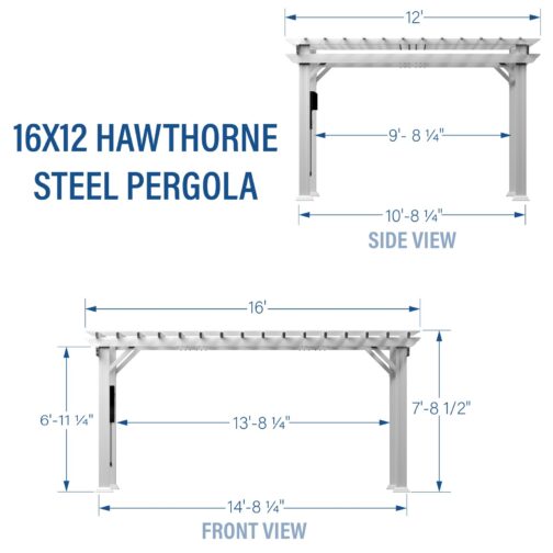 16x12 Hawthorne Traditional Steel Pergola With Sail Shade Soft Canopy - Image 10