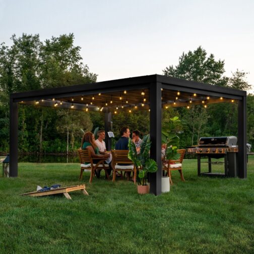 16x12 Trenton Modern Steel Pergola With Sail Shade Soft Canopy - Image 8