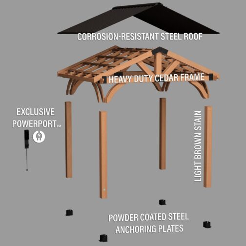 12x10 Arlington Gazebo with Electric - Lt Brown - Image 14