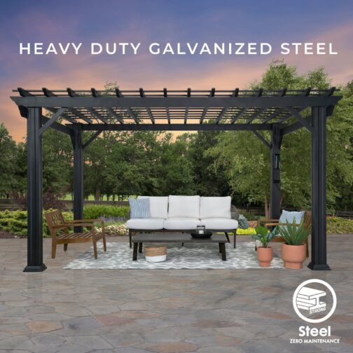 14x10 Stratford Traditional Steel Pergola With Sail Shade Soft Canopy - Image 9