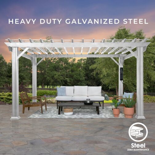 14x10 Hawthorne Traditional Steel Pergola With Sail Shade Soft Canopy - Image 8