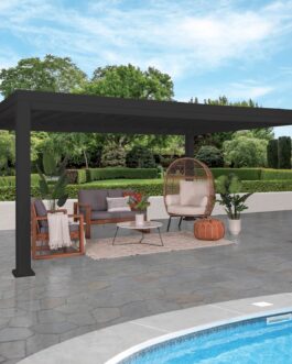 16×12 Trenton Modern Steel Pergola With Sail Shade Soft Canopy