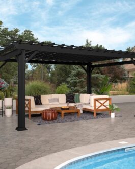 16×12 Stratford Traditional Steel Pergola With Sail Shade Soft Canopy