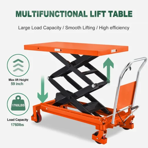 Double Scissors Lift Table Cart 1760lbs. 59" Lifting Height - Image 2