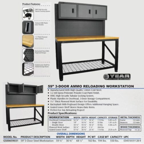 Homak 59" Garage Series 3 Door Workstation - Image 3