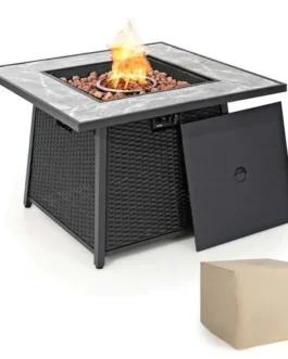 35″ 50000 BTU Rattan Outdoor Propane Gas Fire Pit Table with Marble Tabletop