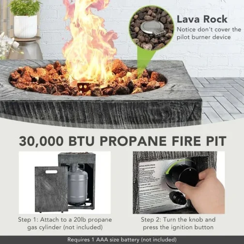 16″ Square Outdoor Propane Firepit, 30000 BTU Gas Fire Pit - Image 6