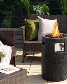 16″ Cylindrical Outdoor Patio Firepit, 30000 BTU Auto Ignition