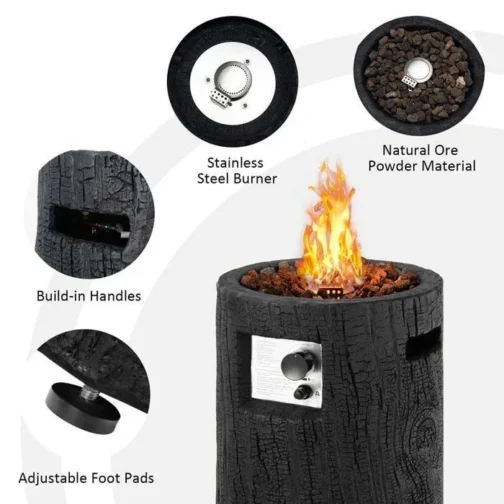 16″ Cylindrical Outdoor Patio Firepit, 30000 BTU Auto Ignition - Image 3
