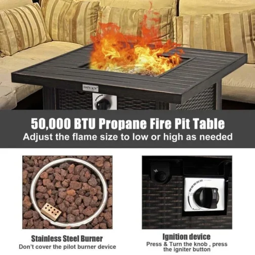 30″ Square Propane Fire Pit Table, 50000 BTU Outdoor Gas Fire Table - Image 4