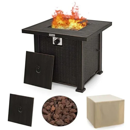 30″ Square Propane Fire Pit Table, 50000 BTU Outdoor Gas Fire Table