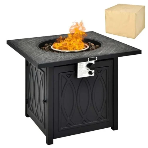 32″ Square Propane Fire Pit Table, 50000 BTU Outdoor Gas Firepit
