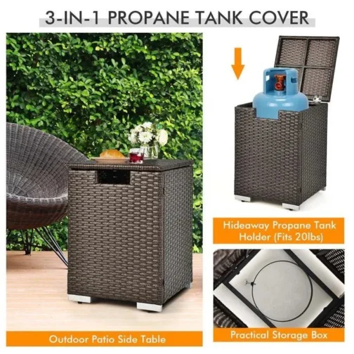 32″ x 20″ 40000 BTU Rattan Propane Fire Pit Table Set with Side Table Tank - Image 7