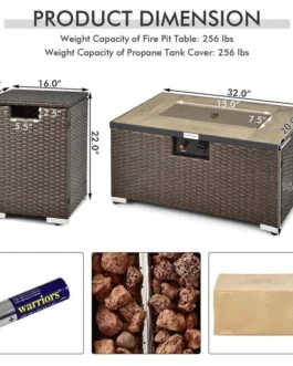 32″ x 20″ 40000 BTU Rattan Propane Fire Pit Table Set with Side Table Tank