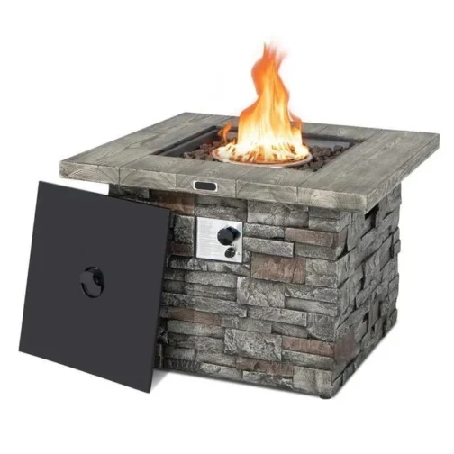 34.5″ Faux Stone Square Gas Fire Table, 50000 BTU Propane Fire Pit Table