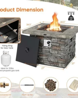 34.5″ Faux Stone Square Gas Fire Table, 50000 BTU Propane Fire Pit Table