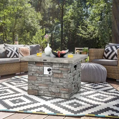 34.5″ Faux Stone Square Gas Fire Table, 50000 BTU Propane Fire Pit Table - Image 3
