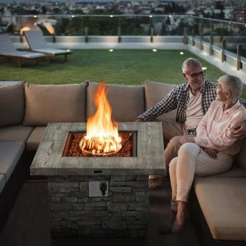 34.5″ Faux Stone Square Gas Fire Table, 50000 BTU Propane Fire Pit Table - Image 4