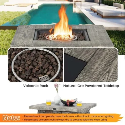 34.5″ Faux Stone Square Gas Fire Table, 50000 BTU Propane Fire Pit Table - Image 5