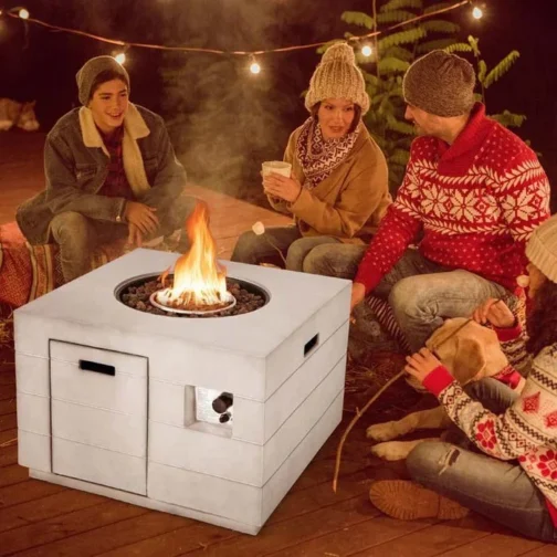 34″ Concrete Square Gas Fire Table, 50000 BTU Outdoor Propane Fire Pit Table - Image 3