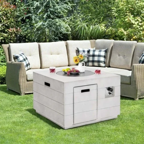 34″ Concrete Square Gas Fire Table, 50000 BTU Outdoor Propane Fire Pit Table - Image 4