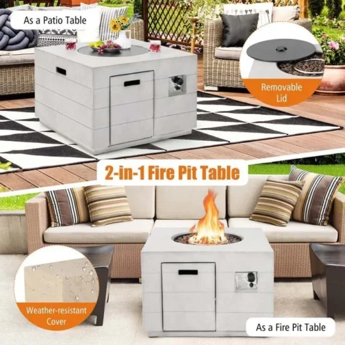 34″ Concrete Square Gas Fire Table, 50000 BTU Outdoor Propane Fire Pit Table - Image 5