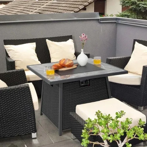 35″ 50000 BTU Rattan Outdoor Propane Gas Fire Pit Table with Marble Tabletop - Image 3