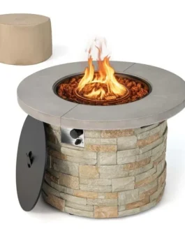 36″ Stone-Like Round Gas Fire Table, 50000 BTU Propane Fire Pit Table