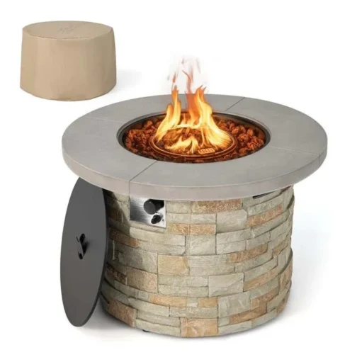 36″ Stone-Like Round Gas Fire Table, 50000 BTU Propane Fire Pit Table