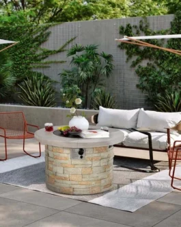 36″ Stone-Like Round Gas Fire Table, 50000 BTU Propane Fire Pit Table