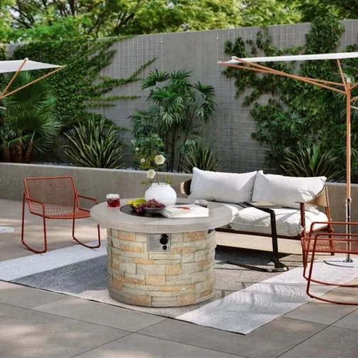 36″ Stone-Like Round Gas Fire Table, 50000 BTU Propane Fire Pit Table - Image 2