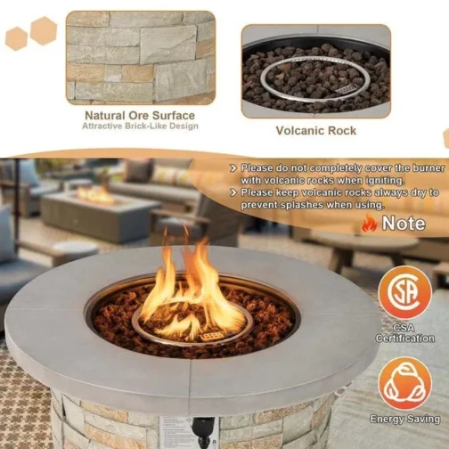 36″ Stone-Like Round Gas Fire Table, 50000 BTU Propane Fire Pit Table - Image 4