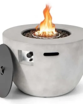 36″ Concrete Round Propane Fire Pit Table, 50000 BTU Outdoor Gas Fire Table