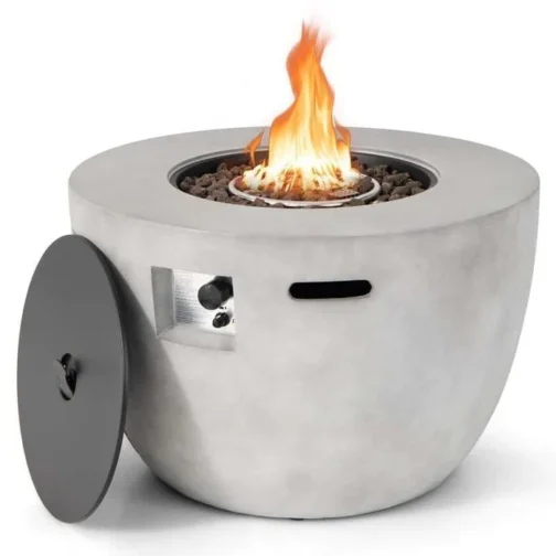 36″ Concrete Round Propane Fire Pit Table, 50000 BTU Outdoor Gas Fire Table
