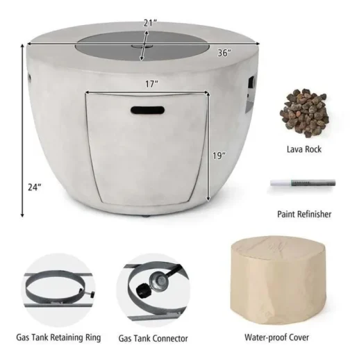 36″ Concrete Round Propane Fire Pit Table, 50000 BTU Outdoor Gas Fire Table - Image 2