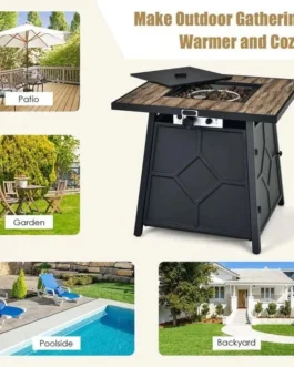 28″ Square Outdoor Dining Fire Table, 40000 BTU Propane Gas Fire Pit