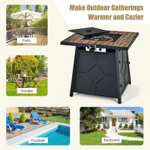 28″ Square Outdoor Dining Fire Table, 40000 BTU Propane Gas Fire Pit - Image 2