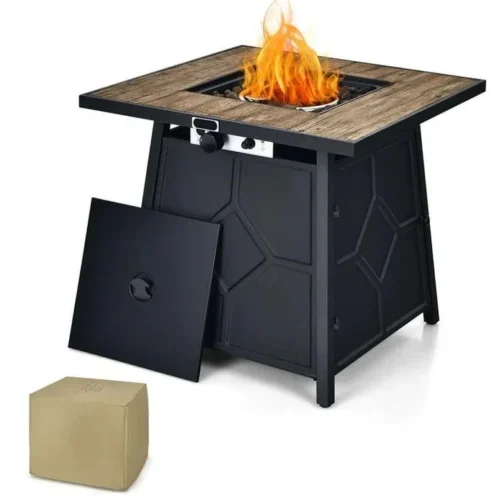 28″ Square Outdoor Dining Fire Table, 40000 BTU Propane Gas Fire Pit