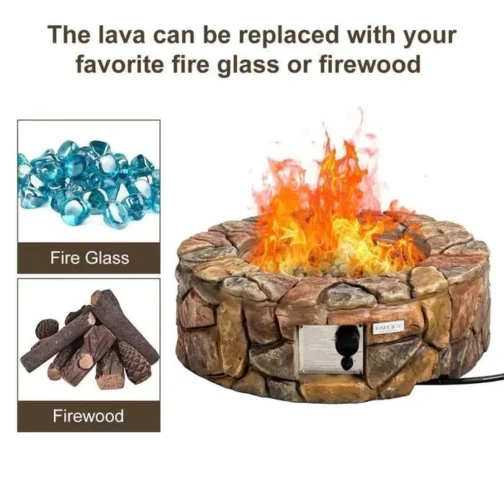 28″ 40000 BTU Round Stone Look Outdoor Propane Gas Fire Pit - Image 3