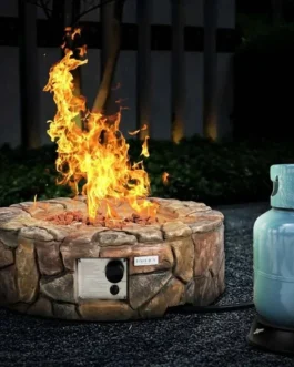 28″ 40000 BTU Round Stone Look Outdoor Propane Gas Fire Pit