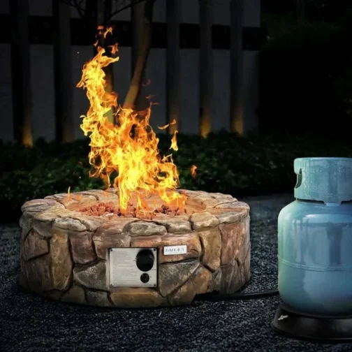 28″ 40000 BTU Round Stone Look Outdoor Propane Gas Fire Pit
