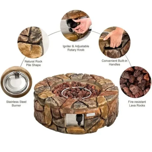 28″ 40000 BTU Round Stone Look Outdoor Propane Gas Fire Pit - Image 5