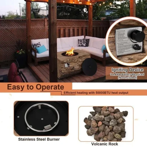 40″ Wood-Like Rectangular Fire Table, 50000 BTU Propane Gas Fire Pit Table - Image 3