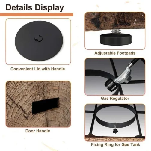 40″ Wood-Like Rectangular Fire Table, 50000 BTU Propane Gas Fire Pit Table - Image 6