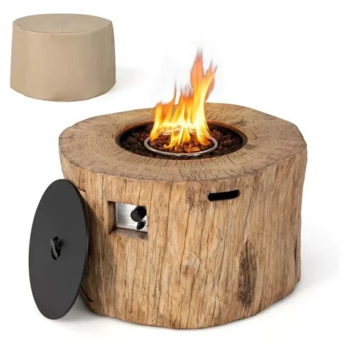 40″ Wood-Like Round Fire Table, 50000 BTU Propane Gas Fire Pit Table
